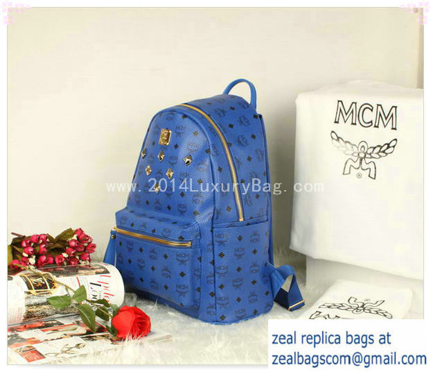 High Quality Replica MCM Stark Backpack Jumbo in Calf Leather 8006 Blue - Click Image to Close